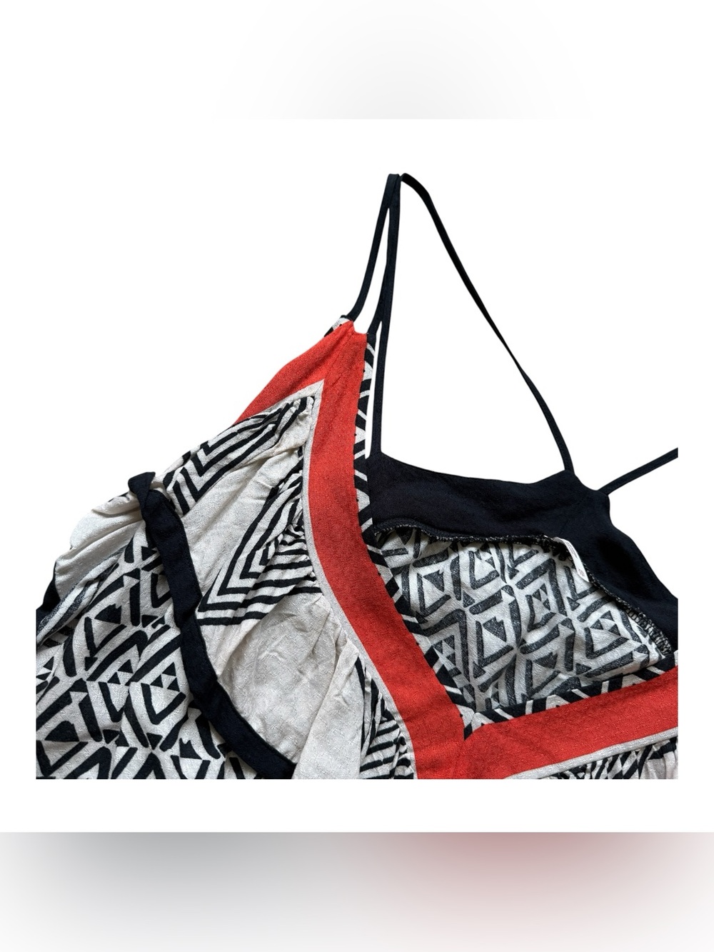 Free People Geometric Ruffle Cami Tank Boho Festival Tribal Print XS Top Resort - Picture 4 of 13
